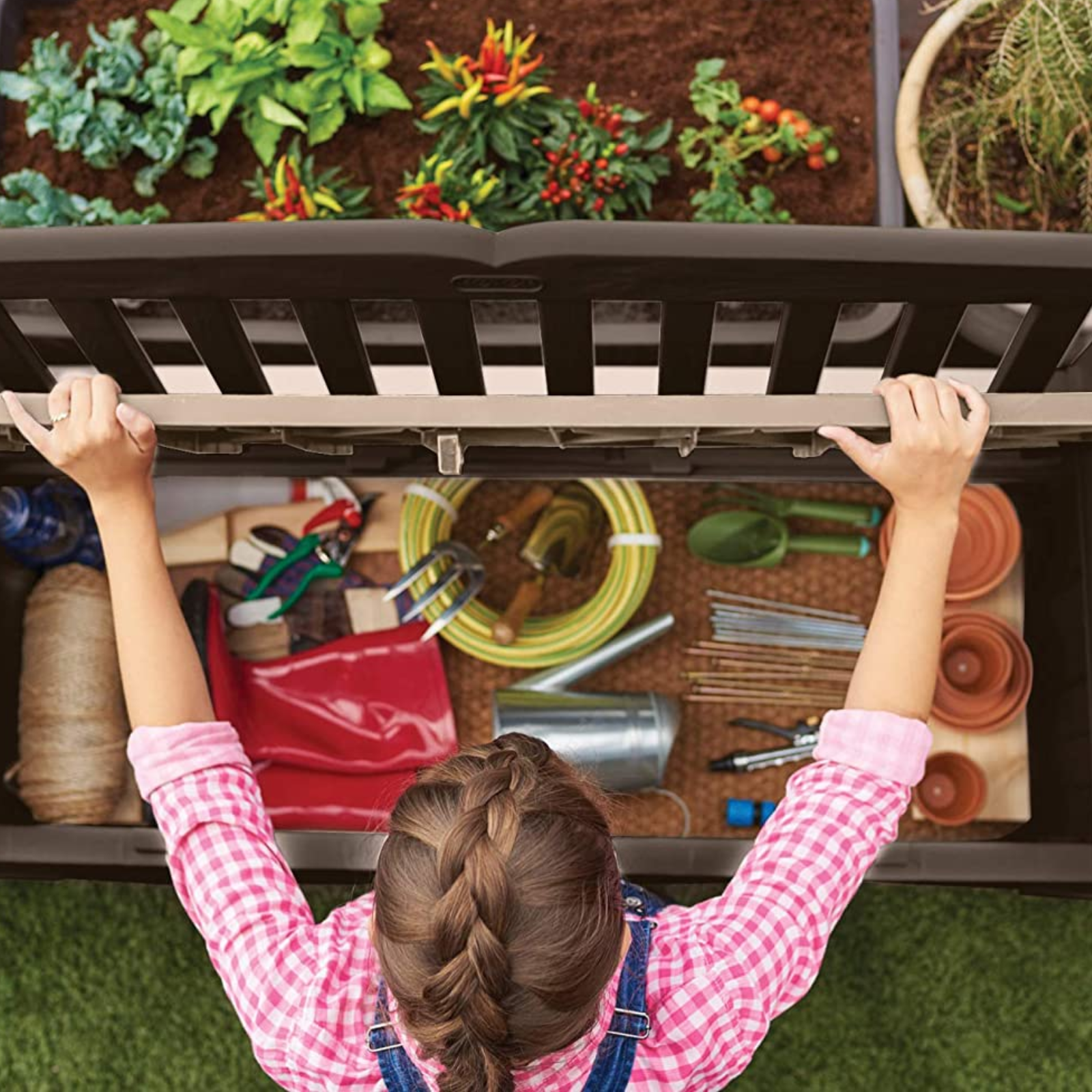 Panchina da esterno contenitore in resina 265 LT marrone - Eden