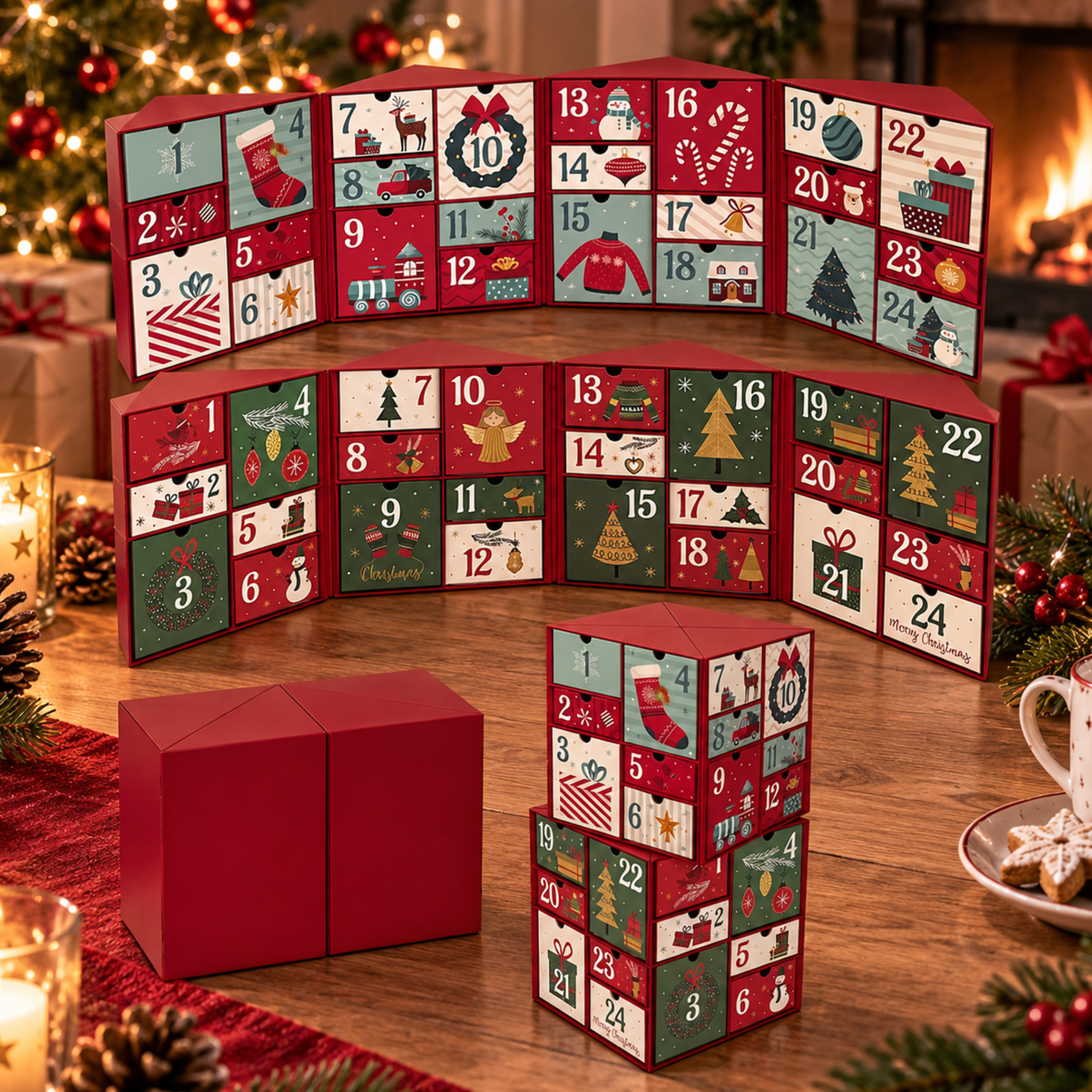 Calendario dell'avvento 2026 a scatola con cassetti 32,5x16,4xH24 cm - Wonde
