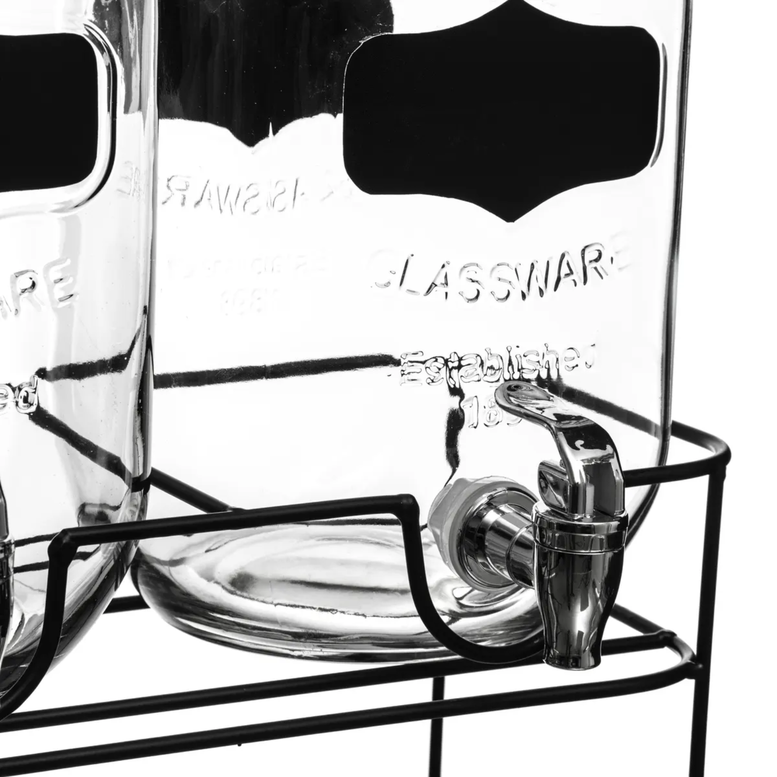 Dispenser in vetro con rubinetto set 2 pz supporto in metallo