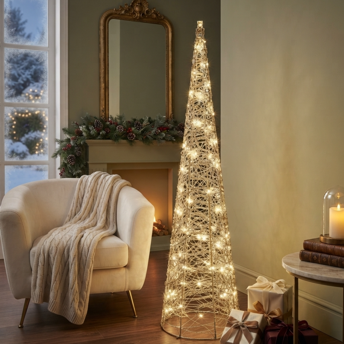 Albero decorativo cono in metallo e plastica con luci led H 100 cm - Cono