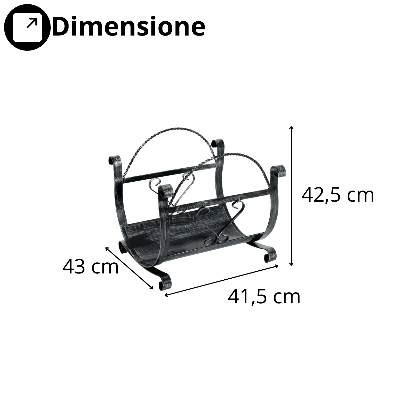 Porta legna a forma di botte in metallo verniciato nero - Cuor