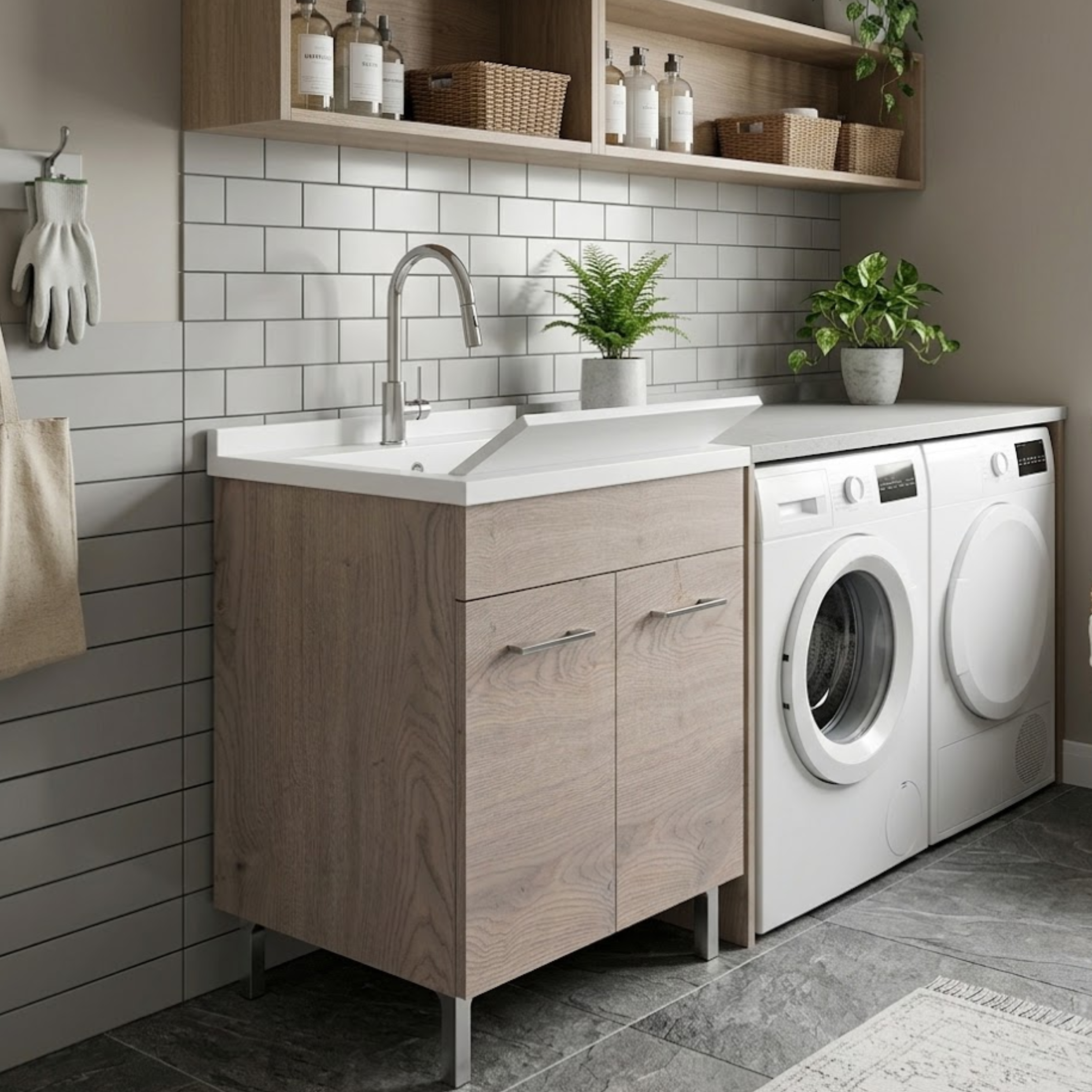 Mobile lavatoio a due ante in mdf idrofugo 58,2x50x83,5 cm - Savi Noce americano