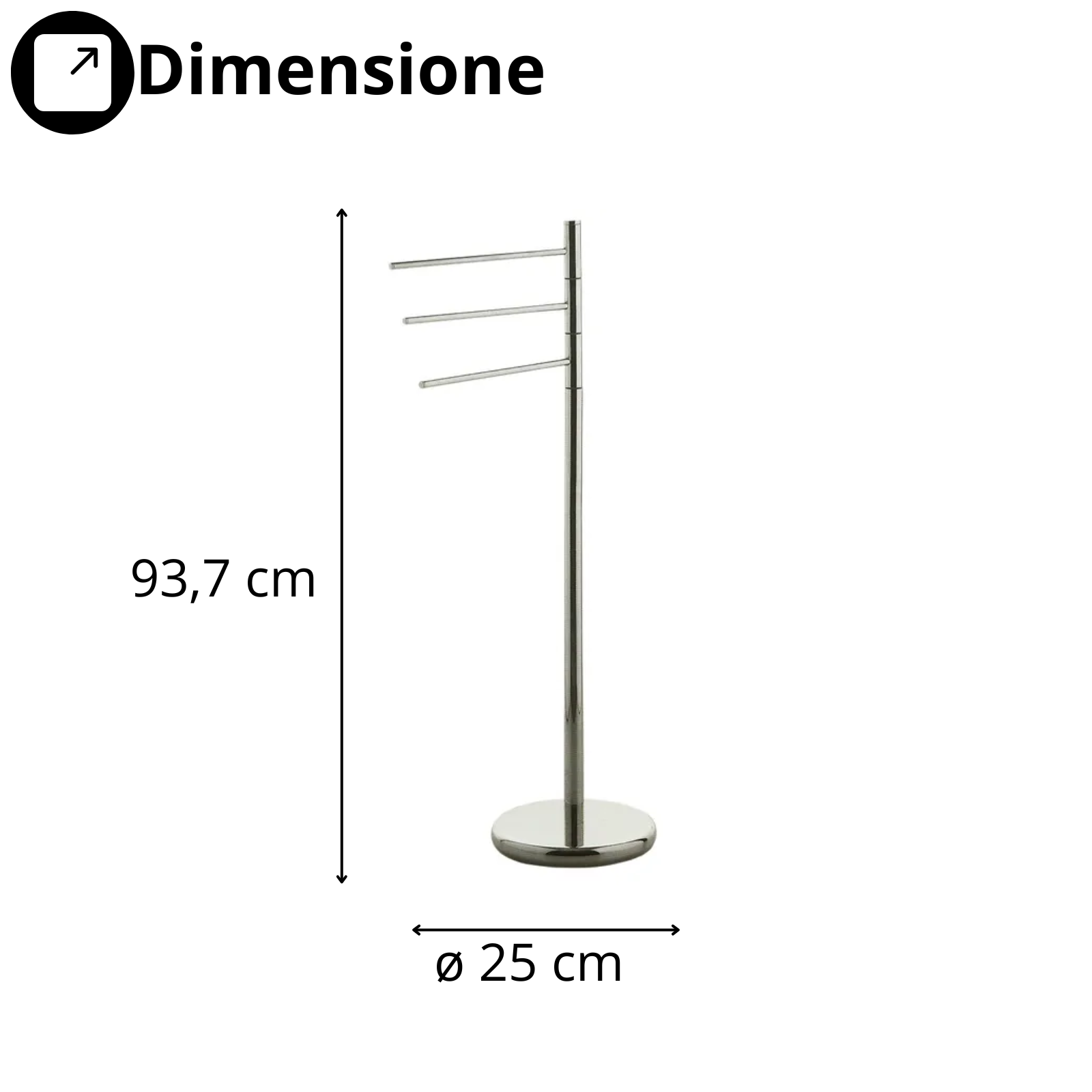 Piantana porta asciugamani con base circolare a tre bracci in metallo - Crom