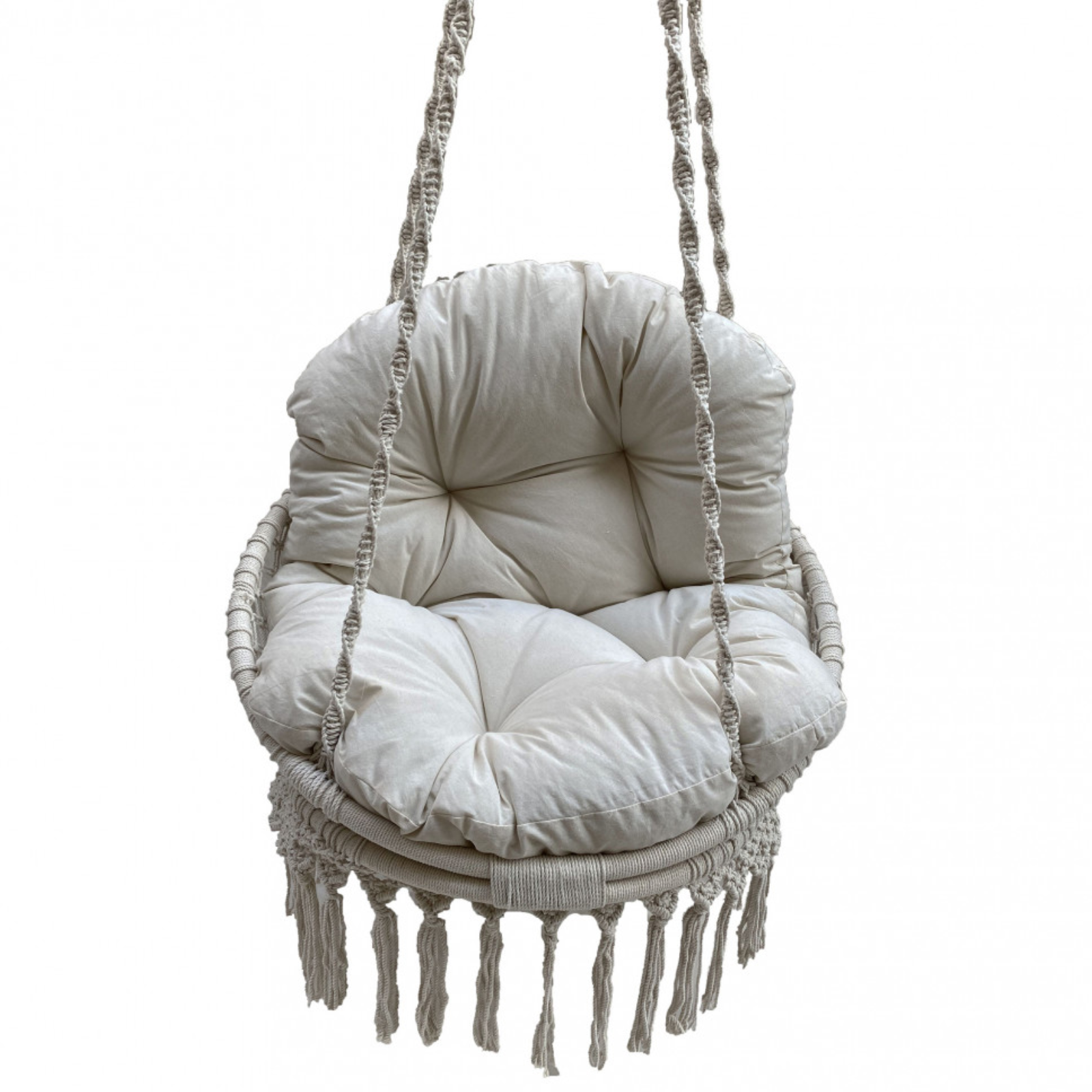 Sedia dondolo sospesa in cotone con cuscino imbottito ecrù - Guelta