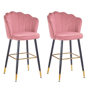 Sgabello alto con schienale da cucina o bar Rosa con gambe color nero e terminali dorati