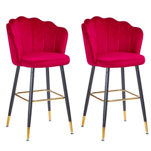 Sgabello alto con schienale da cucina o bar Rosso con gambe color nero e terminali dorati