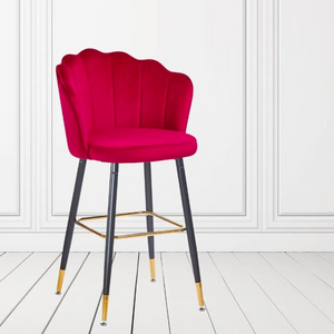 Sgabello alto con schienale da cucina o bar Rosso con gambe color nero e terminali dorati