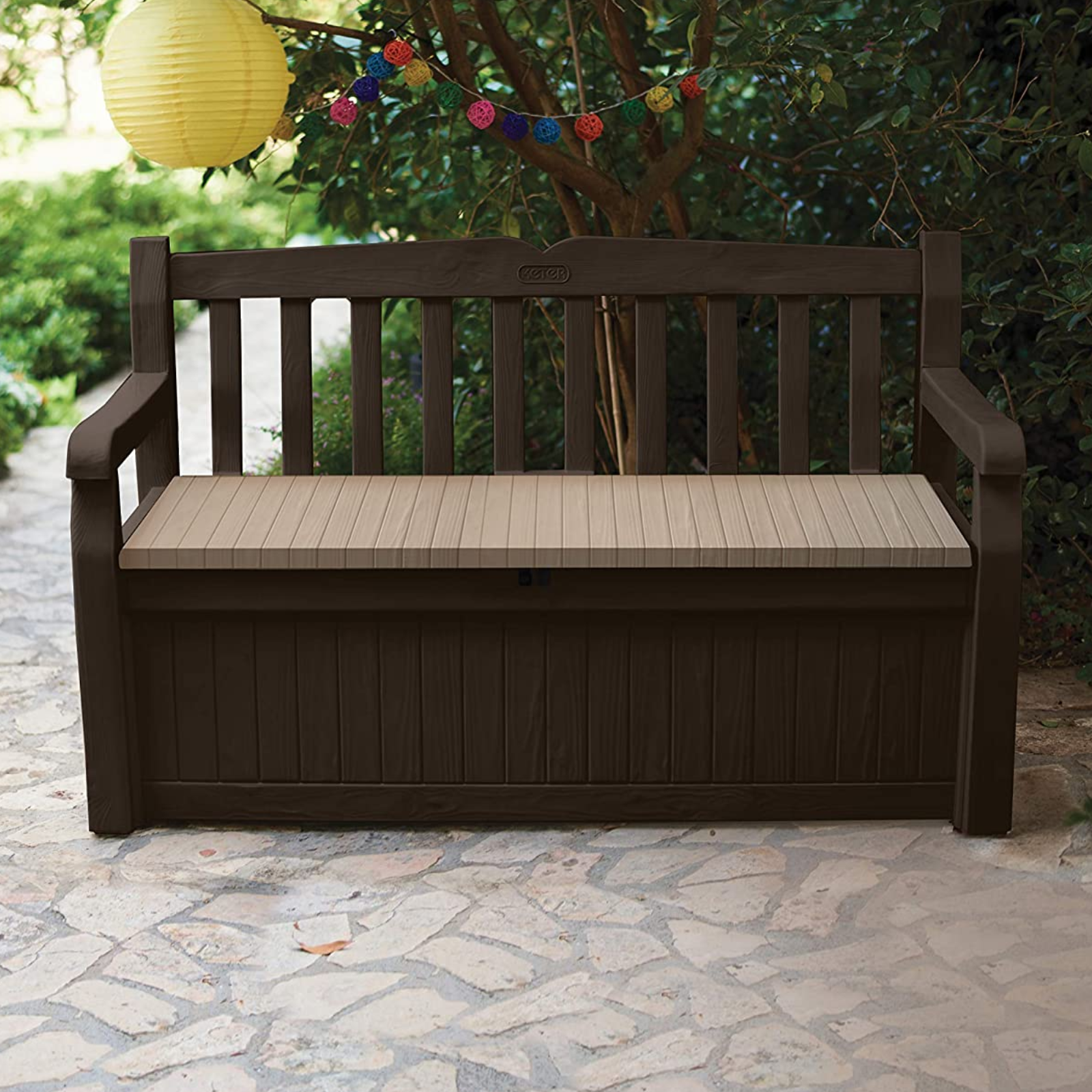 Panchina da esterno contenitore in resina 265 LT marrone - Eden