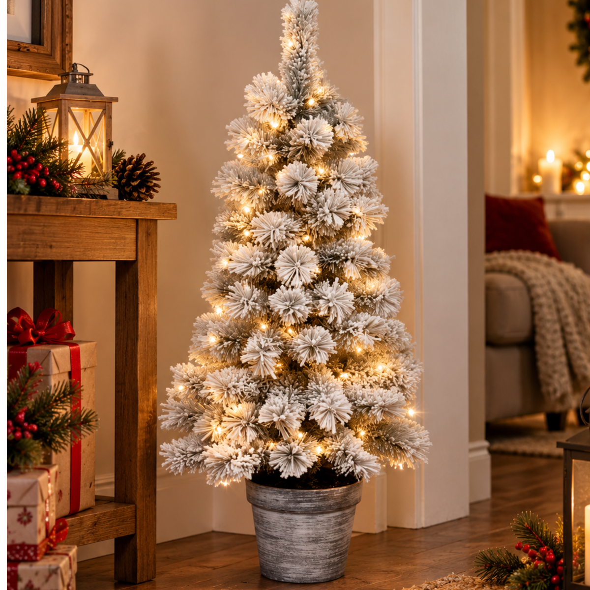 Albero di natale innevato in vaso artificiale con rami realistici - Peak