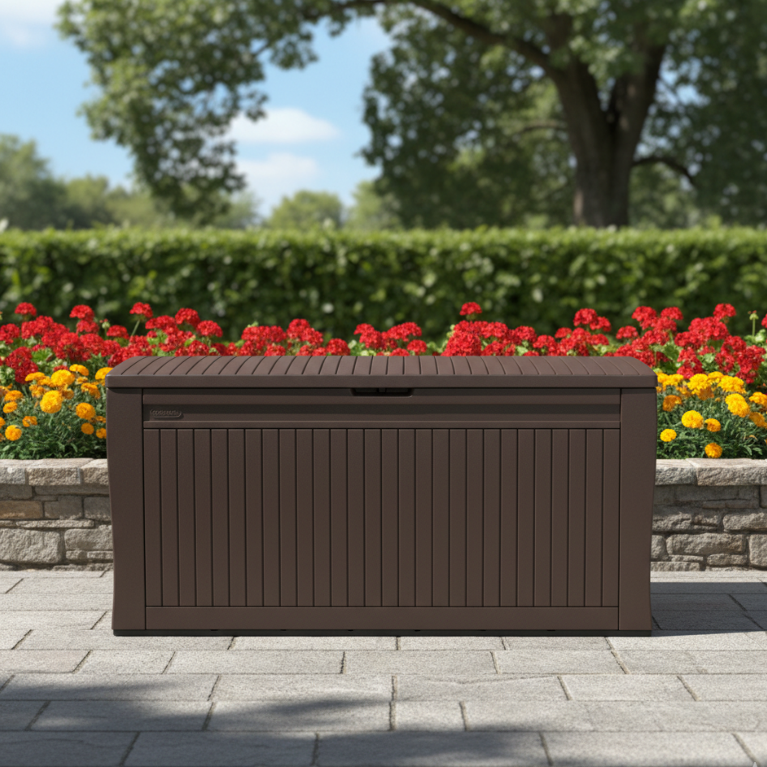 Baule cassapanca in resina 270LT con maniglie e ruote 117x45x57 cm