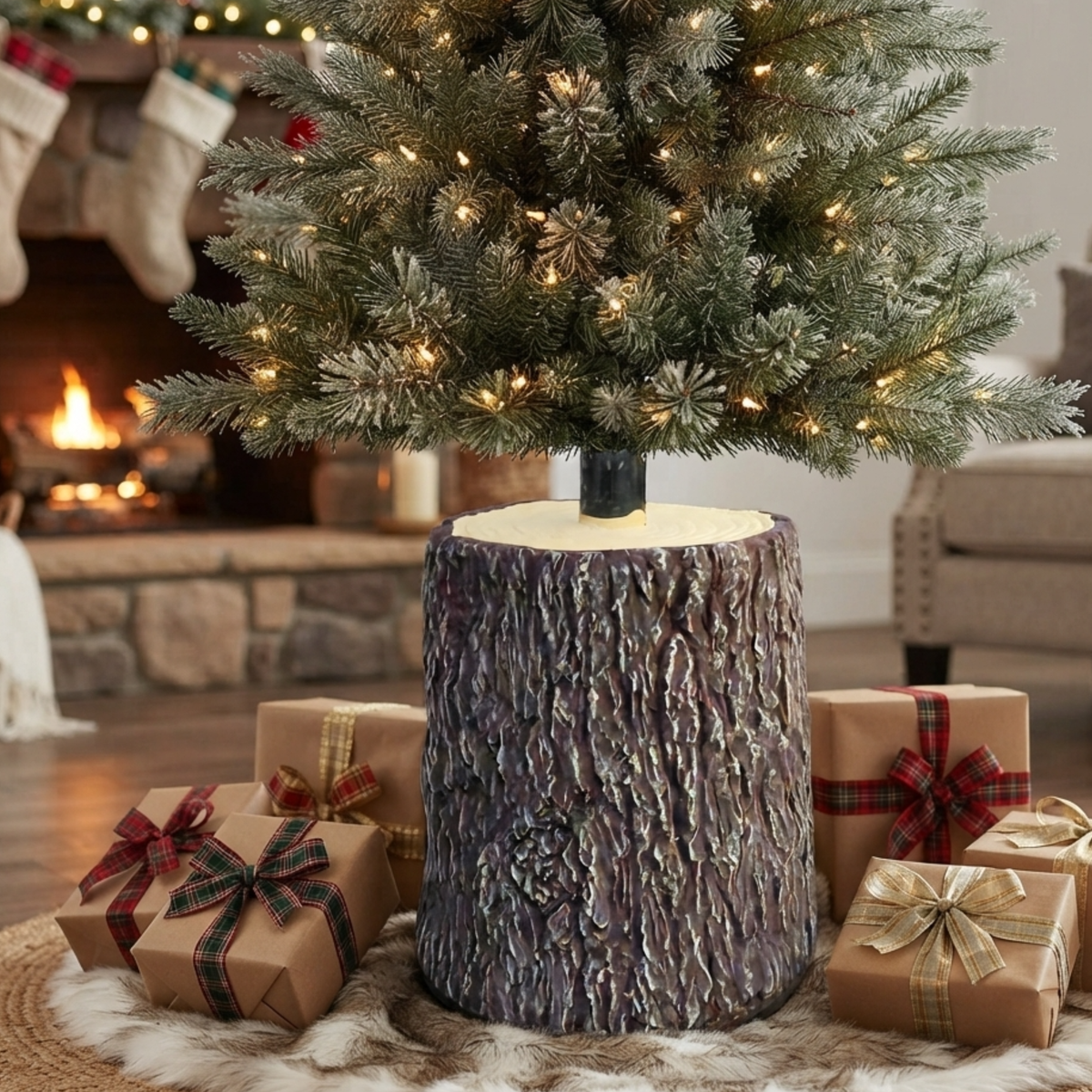 Base tronco per albero di natale marrone in metallo e plastica Ø26x35H - Marrone