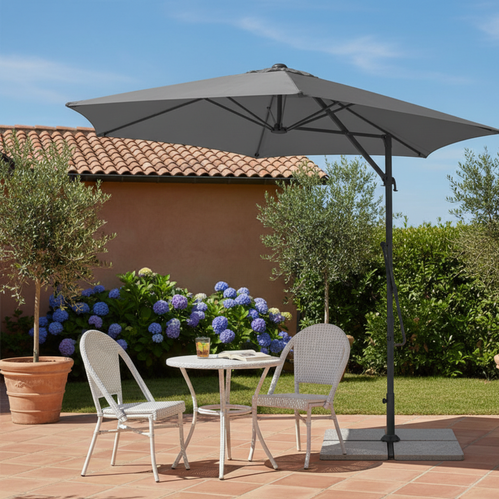 Ombrellone da esterno telo in poliestere antivento grigio palo in metallo 2x3 m - Zenith