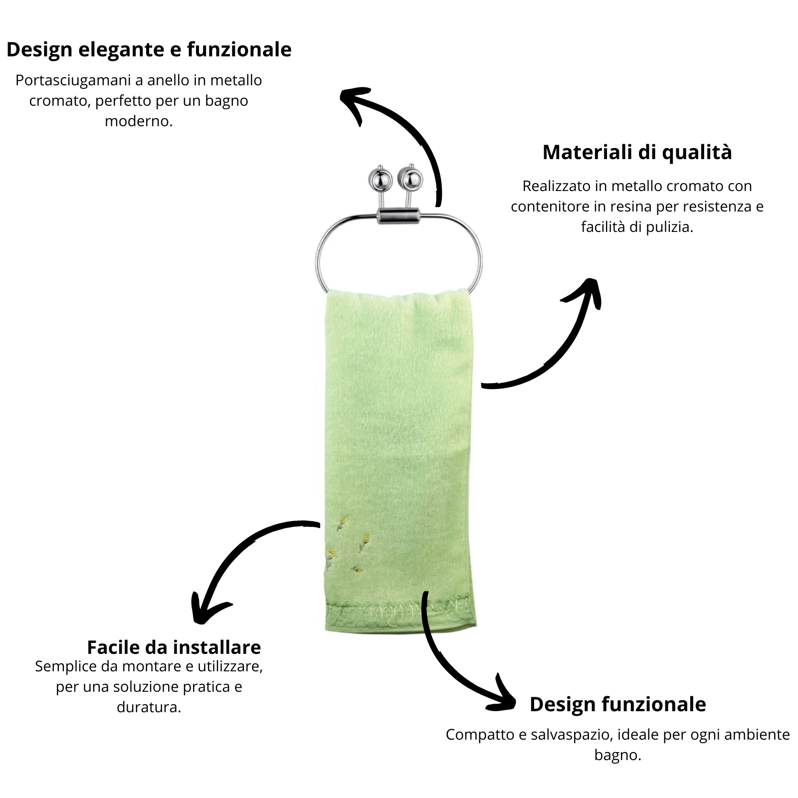 Porta asciugamano da bagno design moderno ad anello a parete - Ninfea