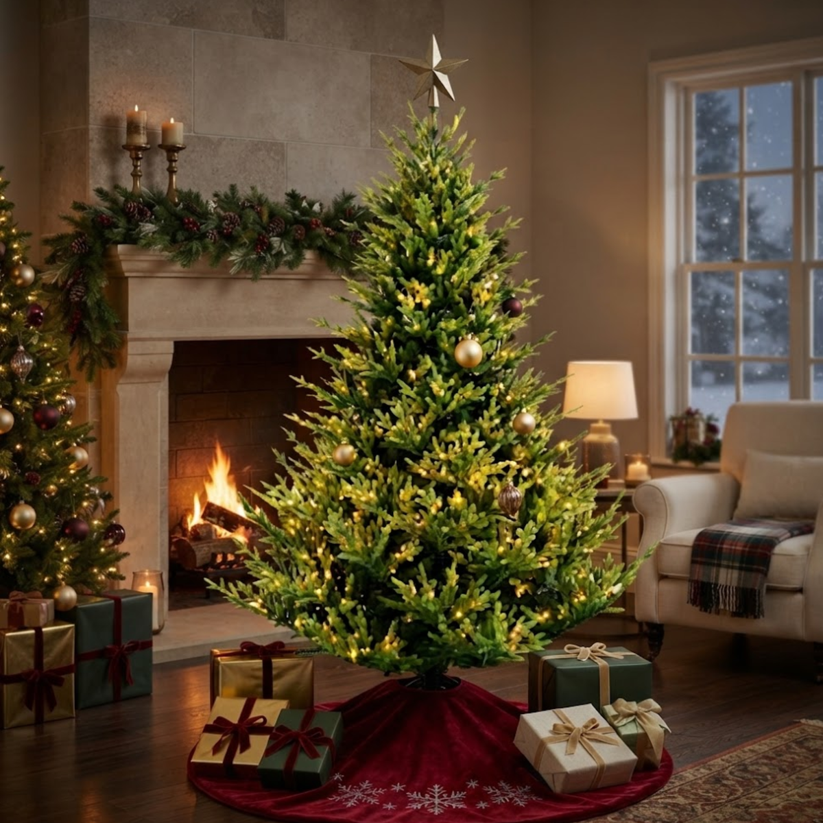 Albero di natale abete artificiale verde con luci led h 210 cm - Stone