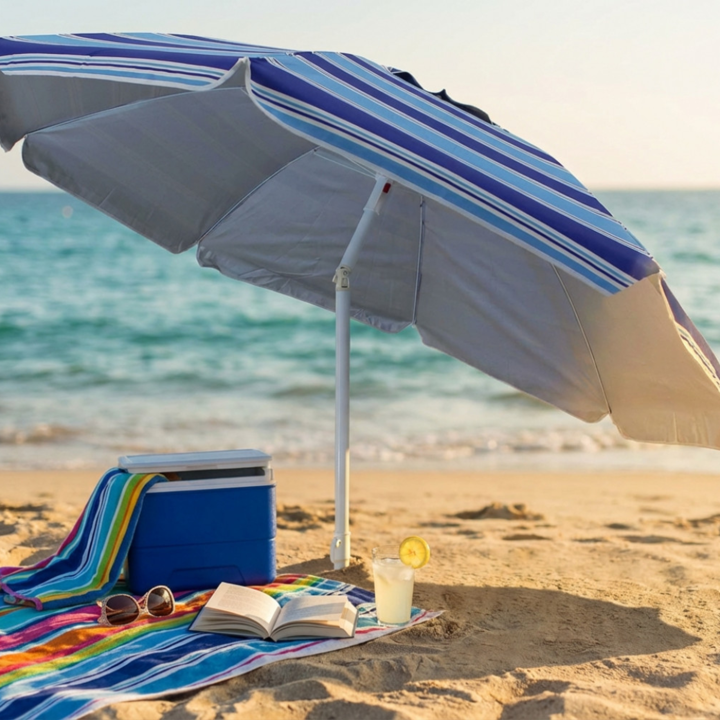 Ombrellone da spiaggia Ø 200 cm telo in poliestere assortito palo in alluminio