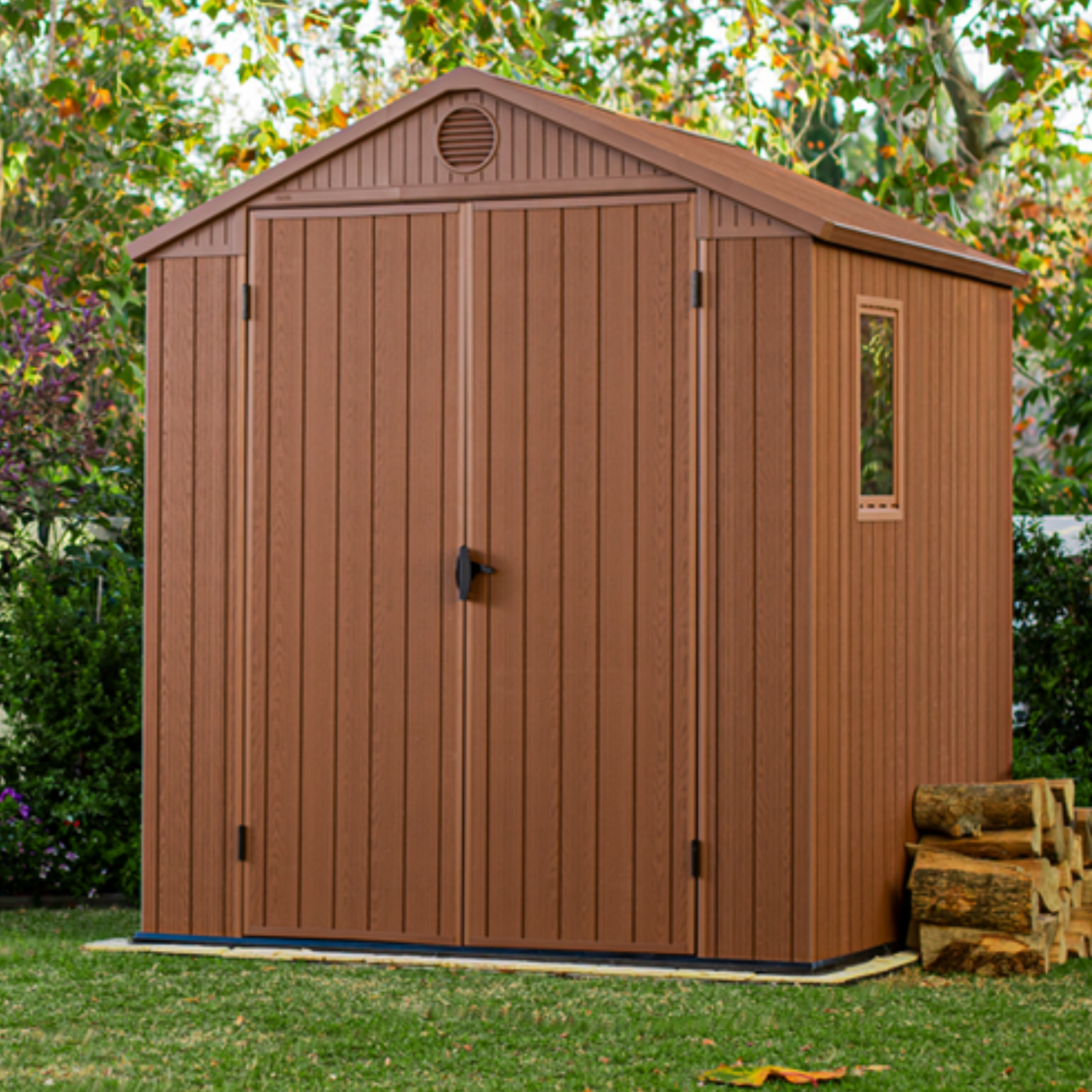 Casetta da giardino con pannelli Evotech finitura effetto legno - Darwin 6x6