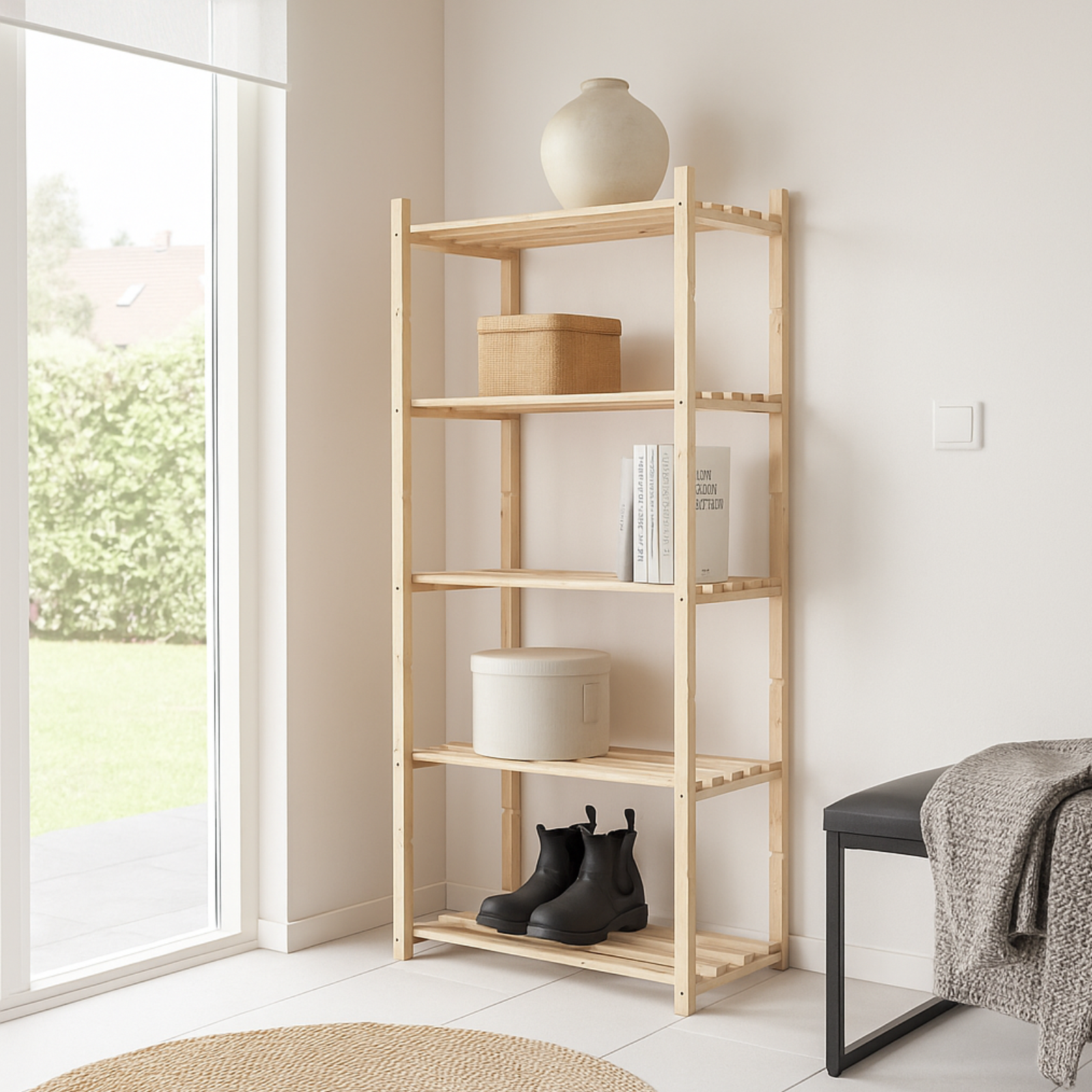 Scaffale in legno di pino massiccio con ripiani regolabili 65x40x171 cm - Basico