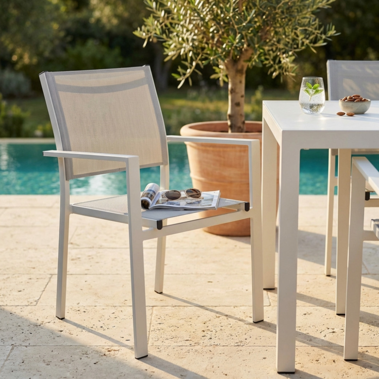 Sedia da esterno in alluminio e textilene design moderno con braccioli - Jamaica