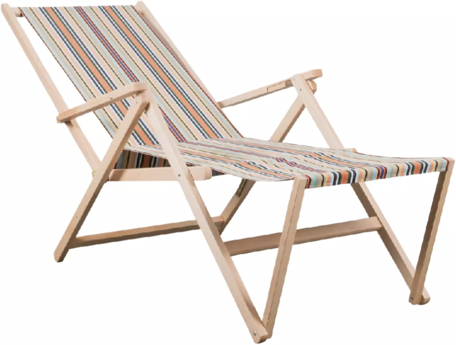 Sedia sdraio pieghevole in legno con prolunga e braccioli Made in Italy