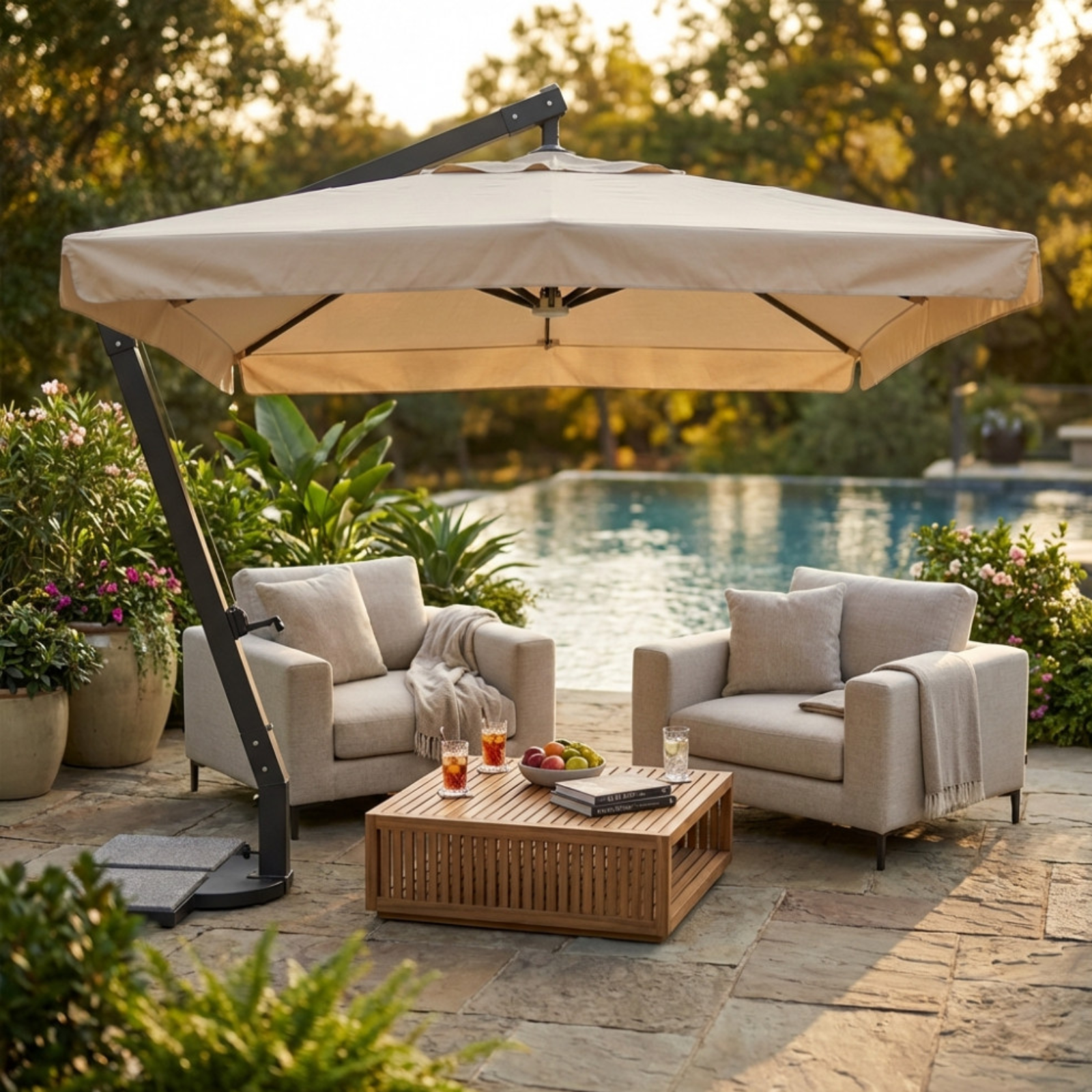 Ombrellone da esterno decentrato 3x3 MT telo in poliestere palo in alluminio - Venere