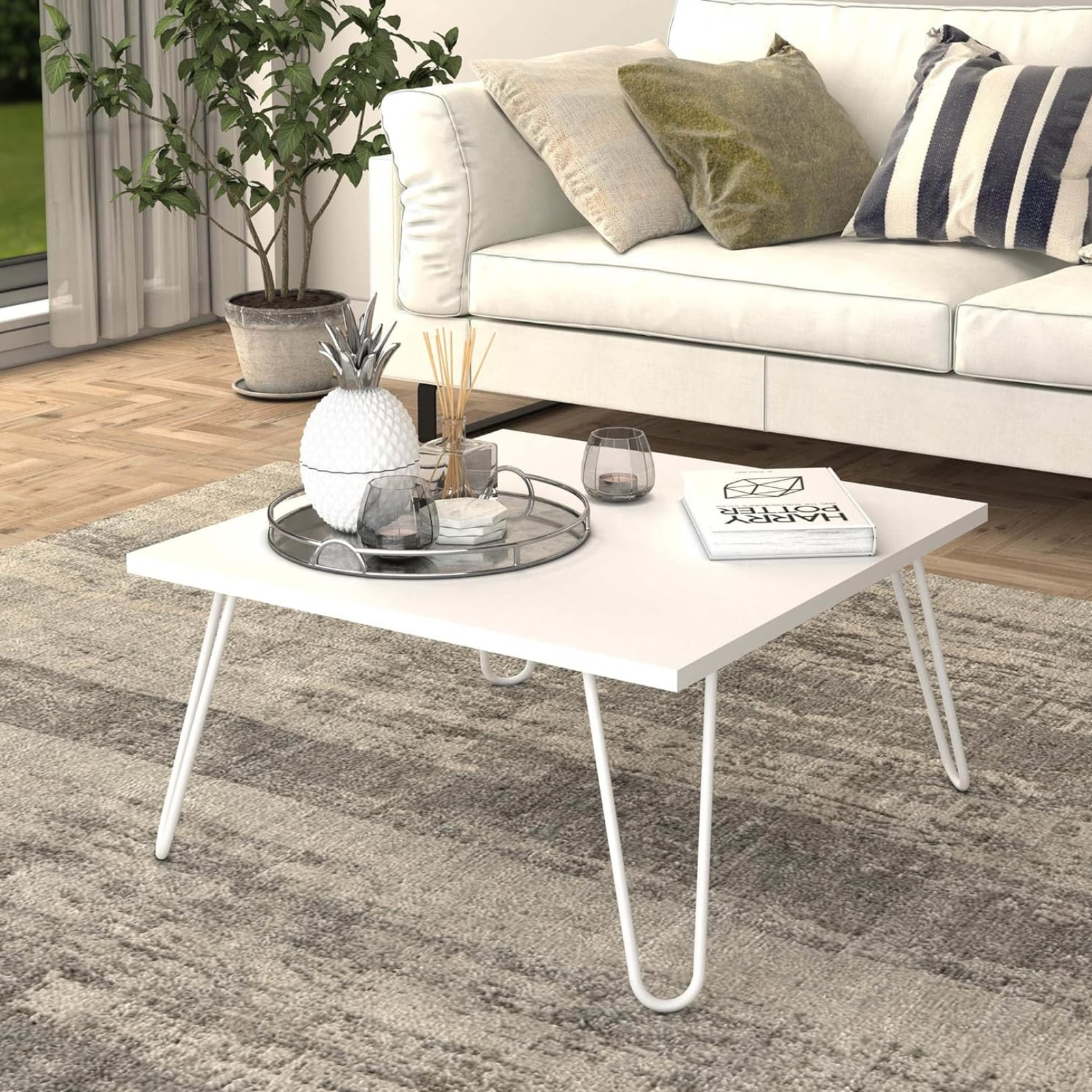 Tavolino da salotto quadrato "illa" con gambe in metallo e piano in truciolare