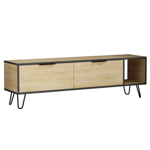 Mobile Porta Tv rovere design moderno con 2 ante a ribalta e 1 vano a giorno piedini in metallo nero verniciato