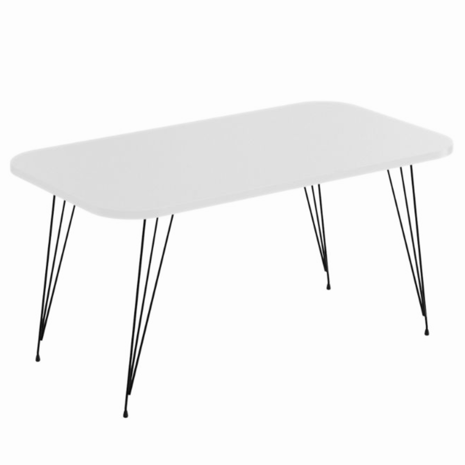 Tavolino rettangolare da soggiorno con piano in legno bianco e gambe nere in metallo