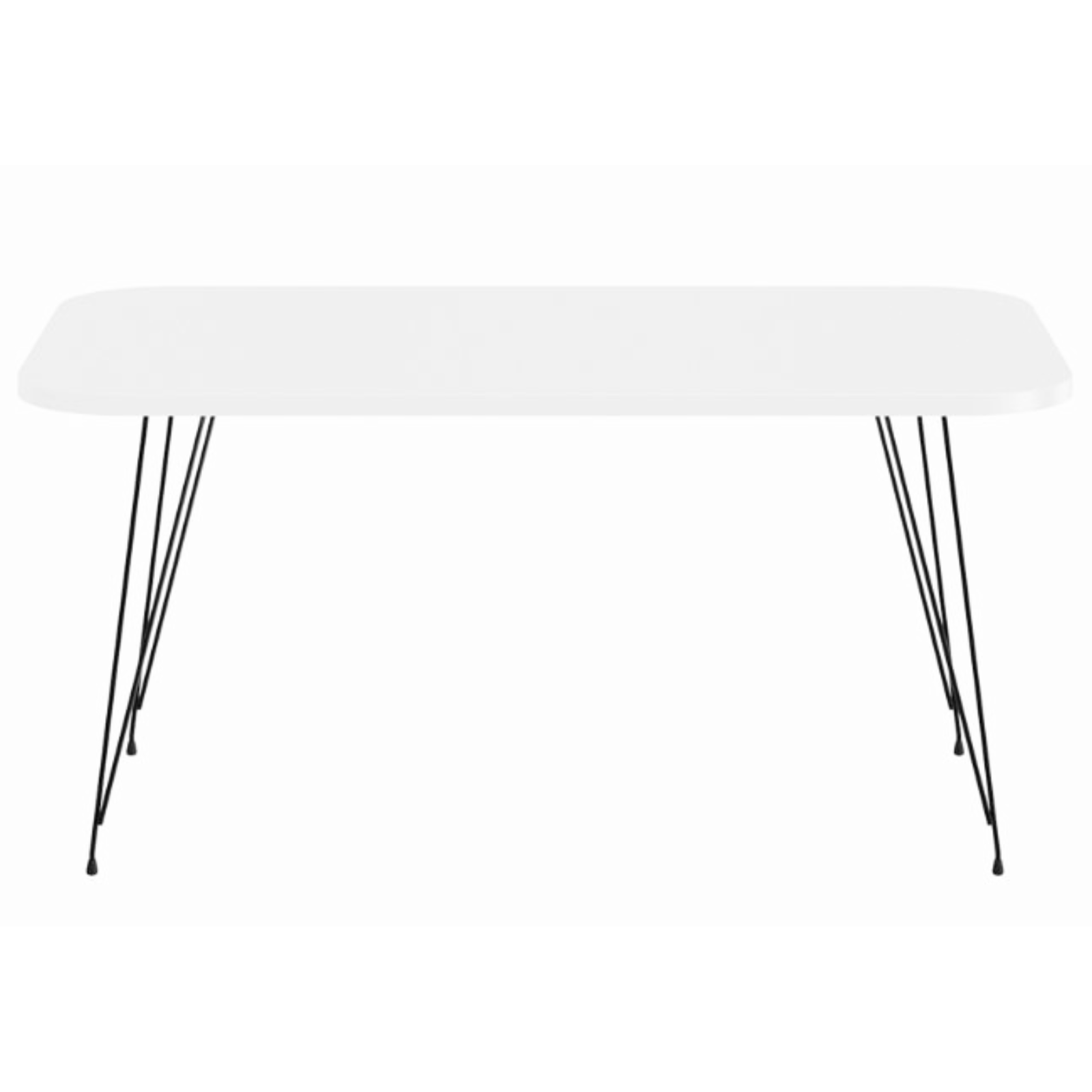 Tavolino rettangolare da soggiorno con piano in legno bianco e gambe nere in metallo