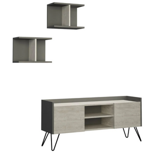 Mobile Porta Tv con 2 ante 1 vano a giorno e mensole da parete design moderno con gambe in metallo verniciato nero