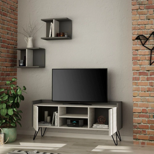 Mobile Porta Tv con 2 ante 1 vano a giorno e mensole da parete design moderno con gambe in metallo verniciato nero