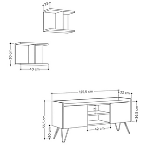Mobile Porta Tv con 2 ante 1 vano a giorno e mensole da parete design moderno con gambe in metallo verniciato nero