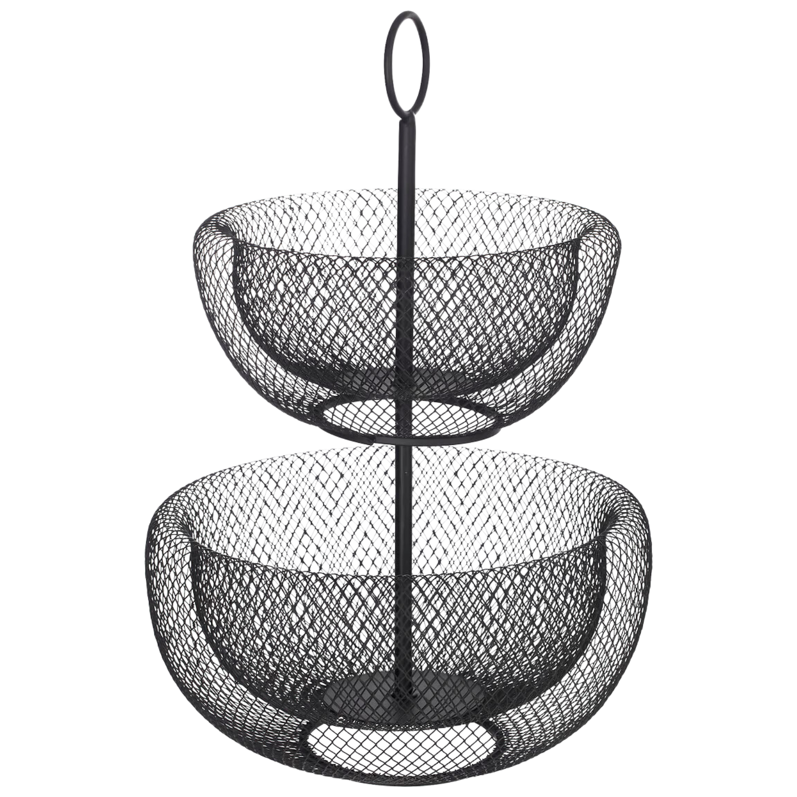 Alzatina porta frutta a 2 livelli in metallo nero verniciato design moderno a maglia