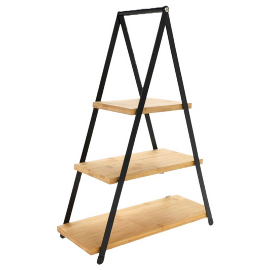 Alzata porta vivande in bambù e metallo design moderno a tre vassoi - Etagere
