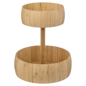 Cesto porta frutta design moderno a 2 ripiani in legno bamboo