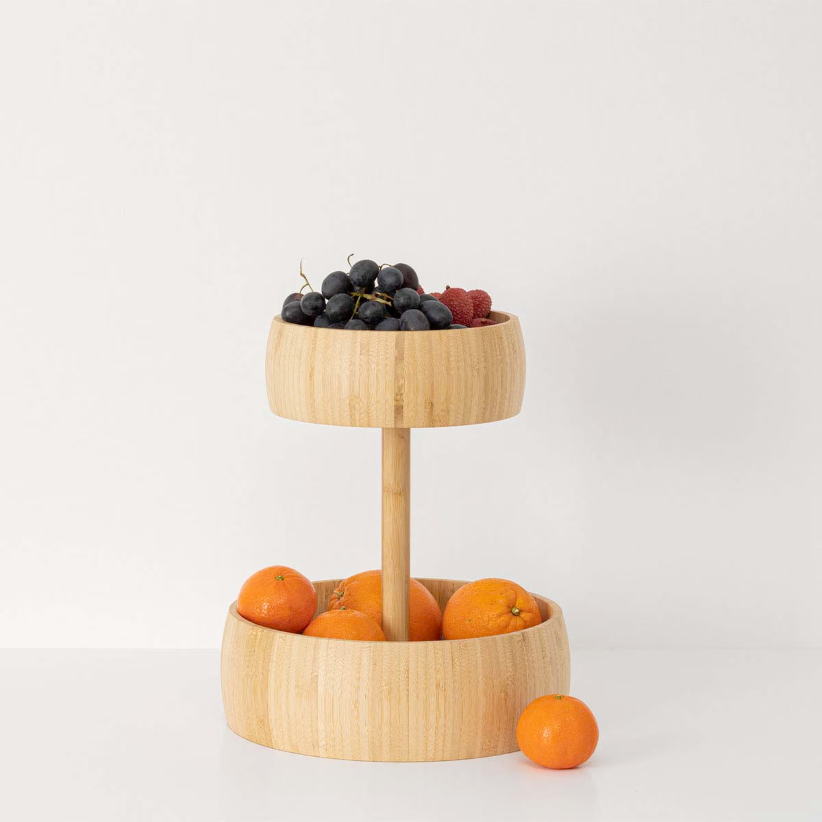 Cesto porta frutta design moderno a 2 ripiani in legno bamboo