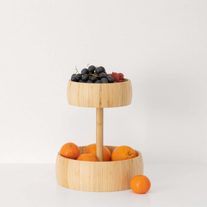 Cesto porta frutta design moderno a 2 ripiani in legno bamboo