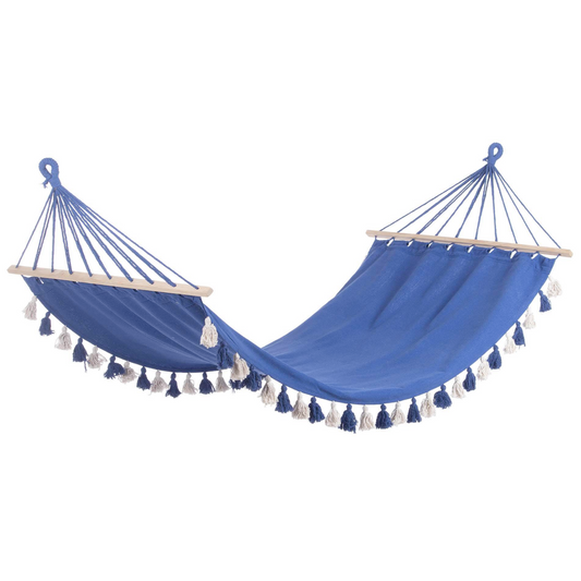 Amaca con traverse in legno e seduta in tessuto poli cotone design moderno con Pon Pon 200x100