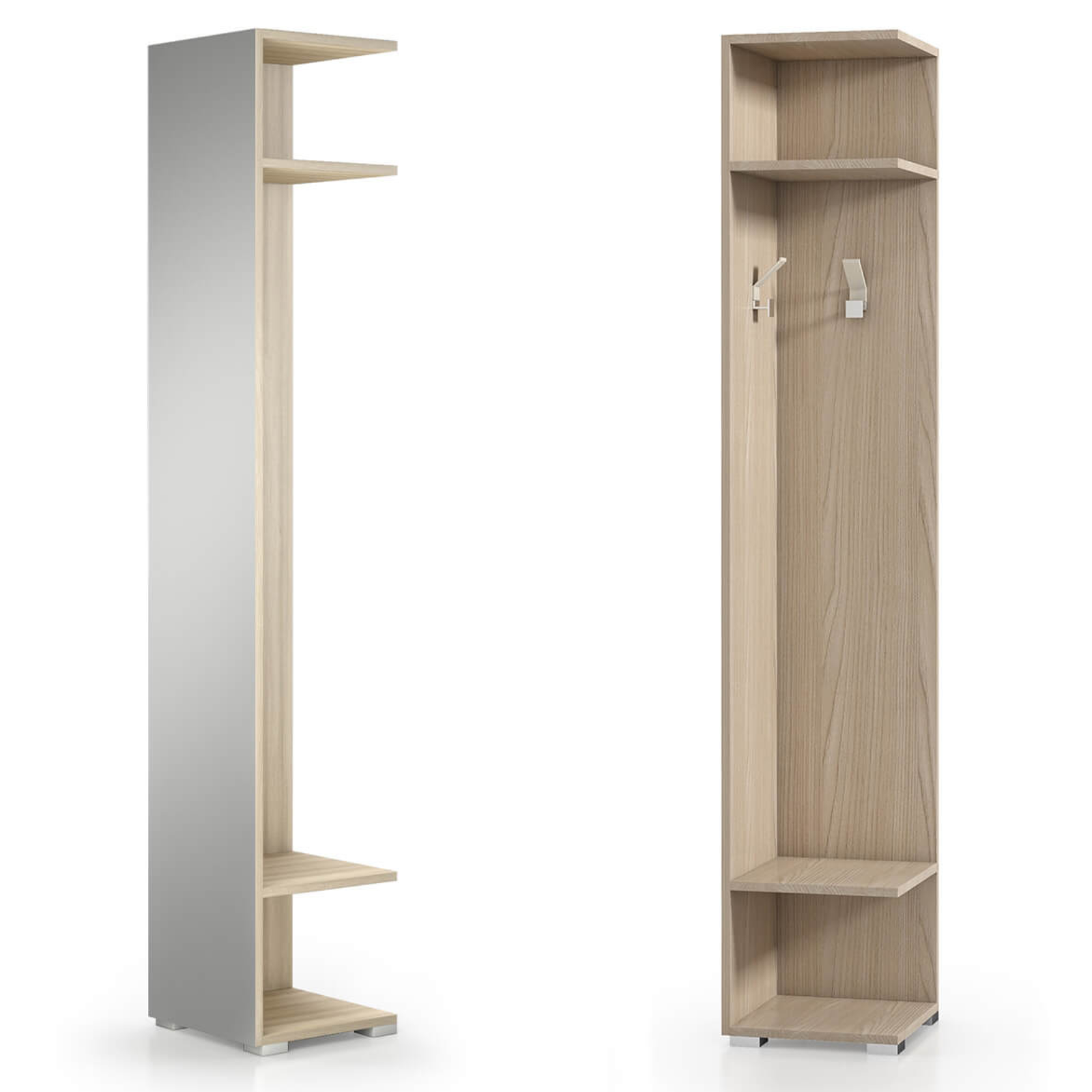 Appendiabiti a colonna design moderno olmo con specchio 2 ganci e ripiani - Geni