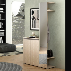 Appendiabiti a colonna design moderno olmo con specchio 2 ganci e ripiani - Geni