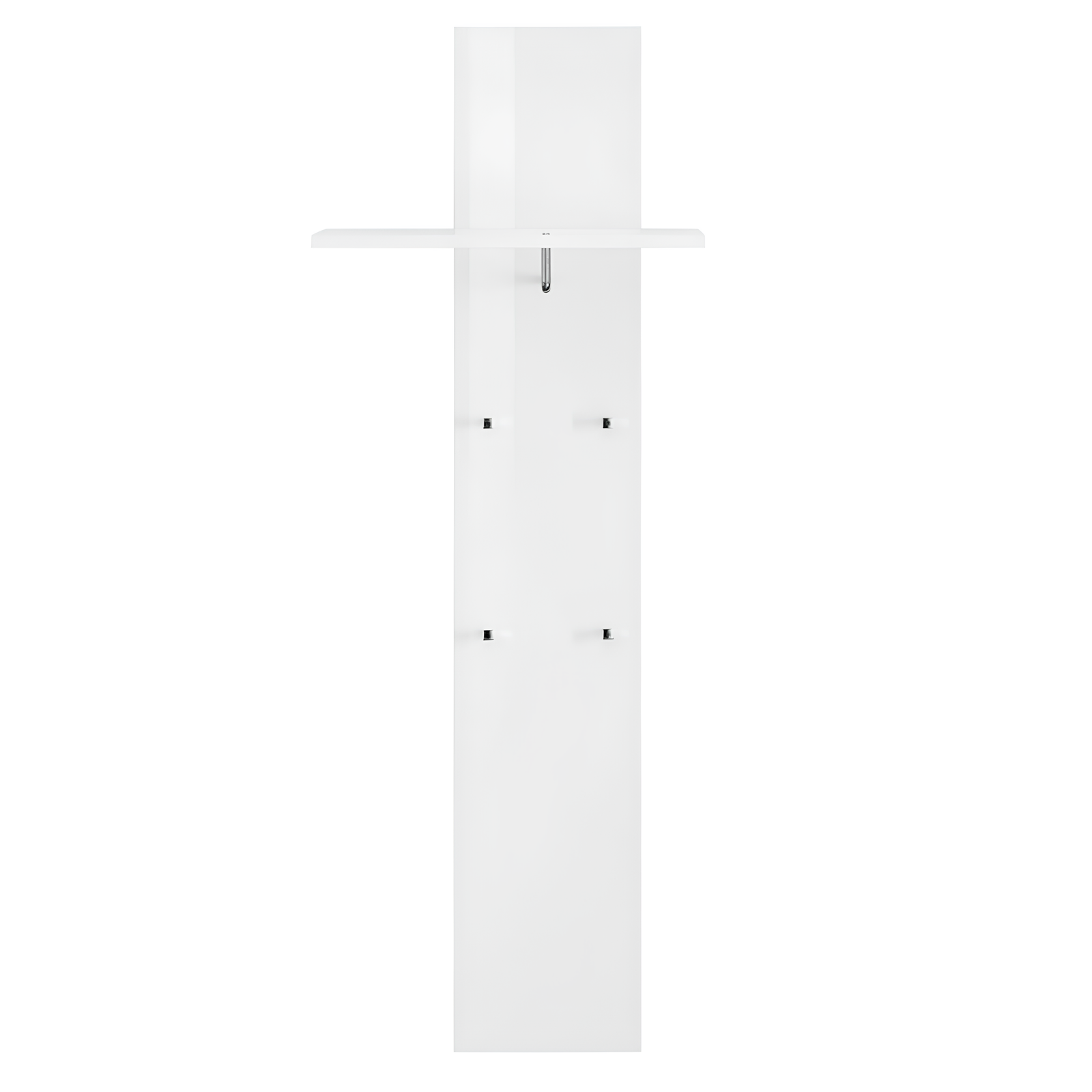 Appendiabiti da parete design moderno bianco lucido con mensola porta oggetti asta e 4 pomelli - Ecla