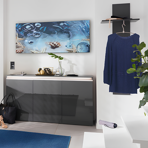 Appendiabiti da parete design moderno antracite lucido con mensola porta oggetti asta e 4 pomelli - Ecla