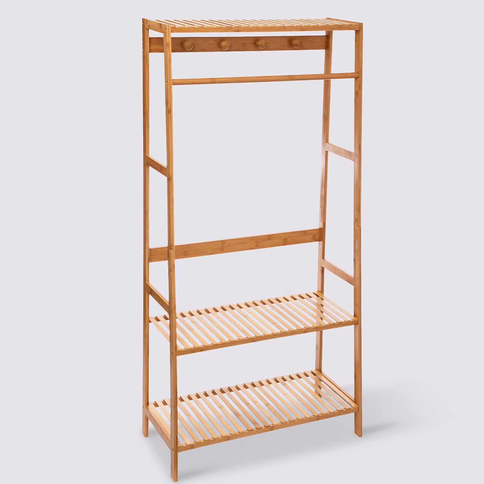 Appendiabiti in legno bambù da terra con 2 ripiani - Gaia