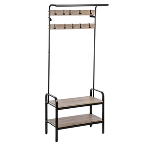 Appendiabito da terra design moderno in legno e metallo con ripiano inferiore porta scarpe - Jano