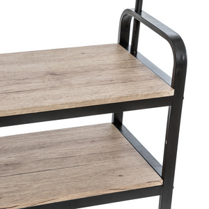 Appendiabito da terra design moderno in legno e metallo con ripiano inferiore porta scarpe - Jano