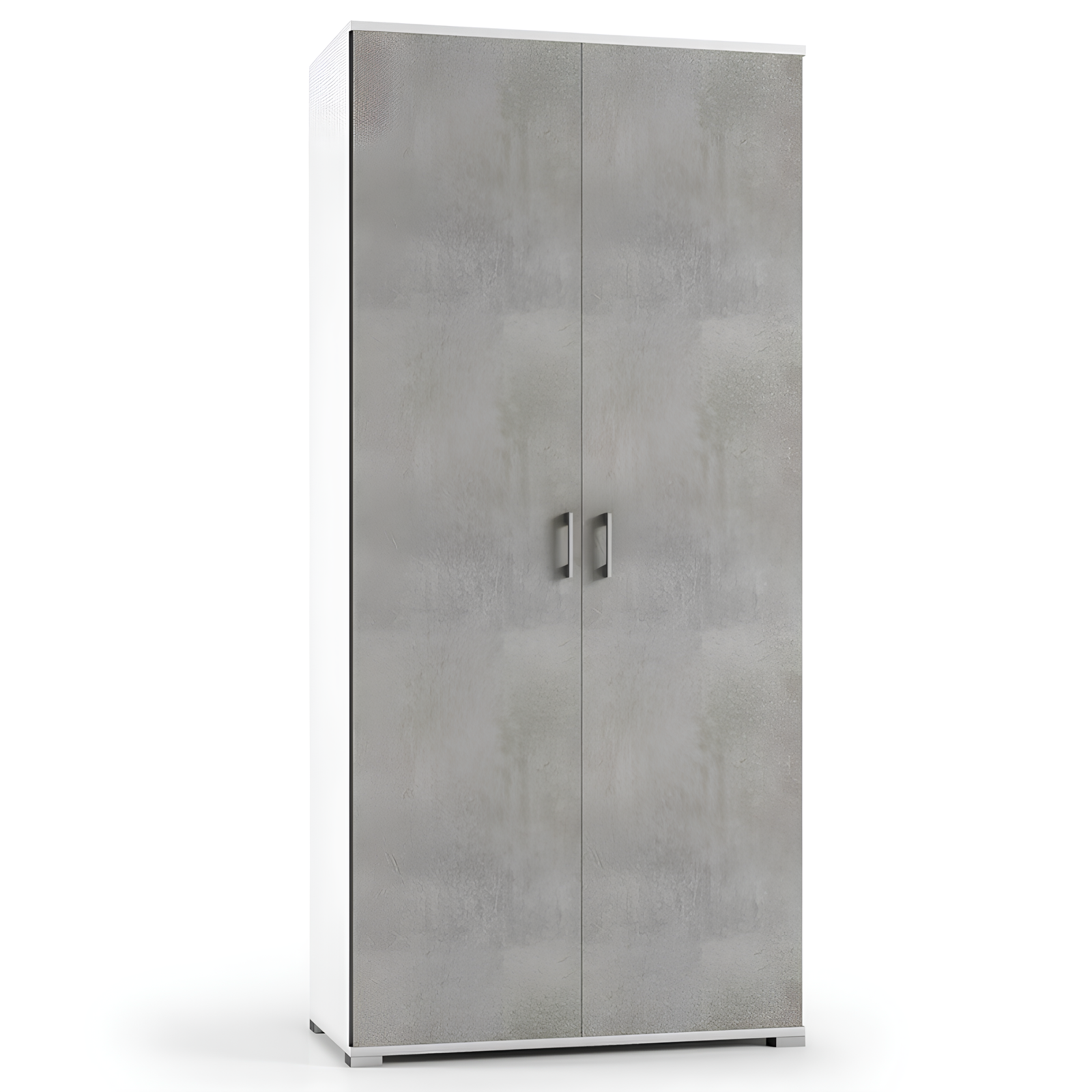 Armadio 2 ante cemento struttura in legno bianco multiuso con ripiani interni - Soho