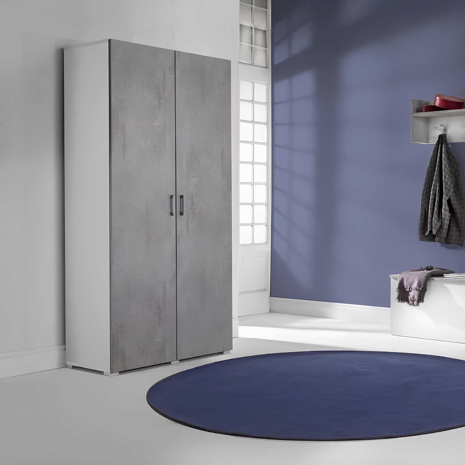 Armadio 2 ante cemento struttura in legno bianco multiuso con ripiani interni - Soho