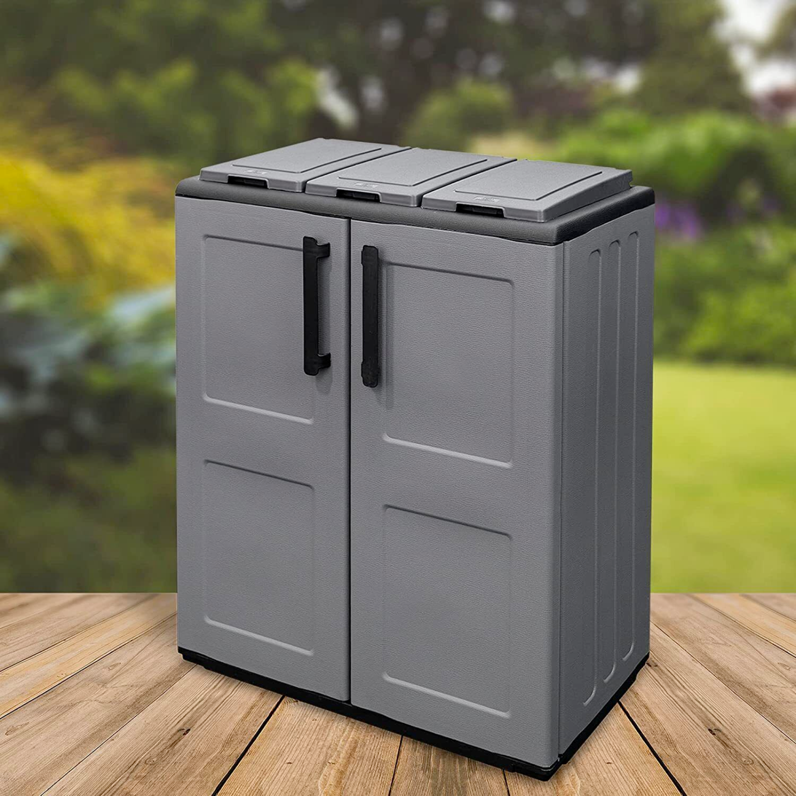 Armadio basso in resina "Eco" con ante e scomparti per raccolta differenziata per esterno