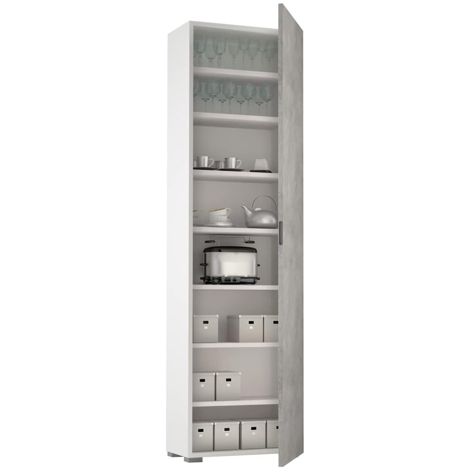 Armadio multiuso con 7 ripiani e 1 anta in legno bianco e cemento design moderno - Millim