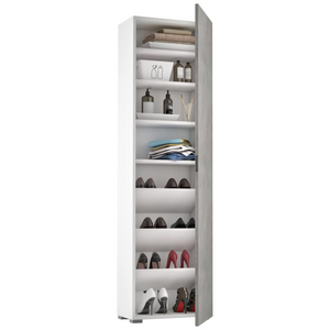 Armadio multiuso con 7 ripiani e 1 anta in legno bianco e cemento design moderno - Millim