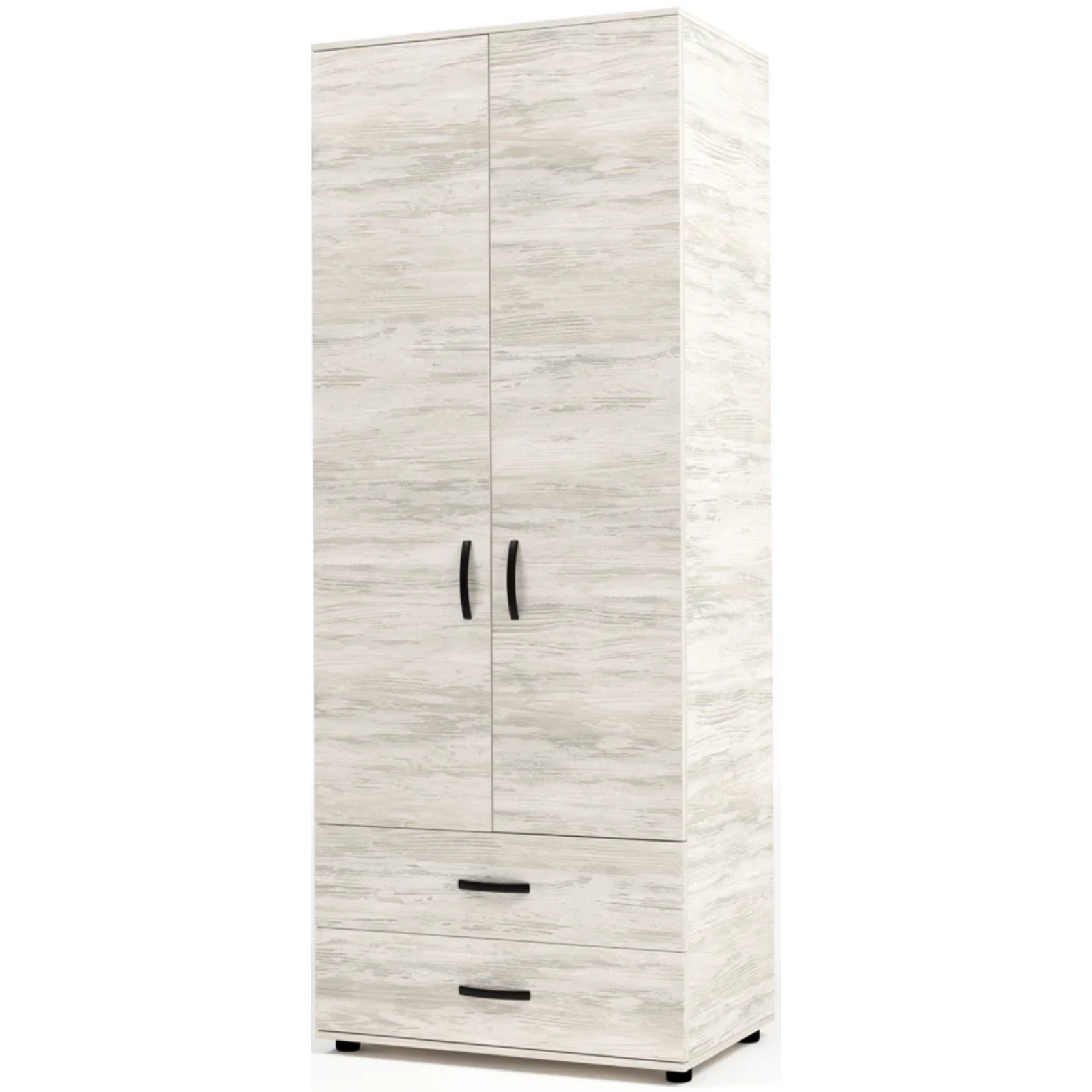 Armadio in legno 80x205h design moderno 2 ante e 2 cassetti con maniglie e piedini - Stilo